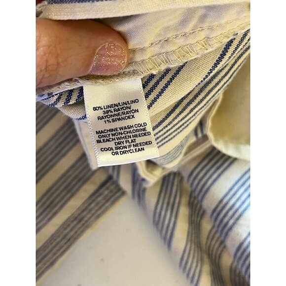 Ann Taylor Loft Marisa Linen Blend Cropped Pants Women 6 Stretch Striped Coastal - Picture 8 of 8